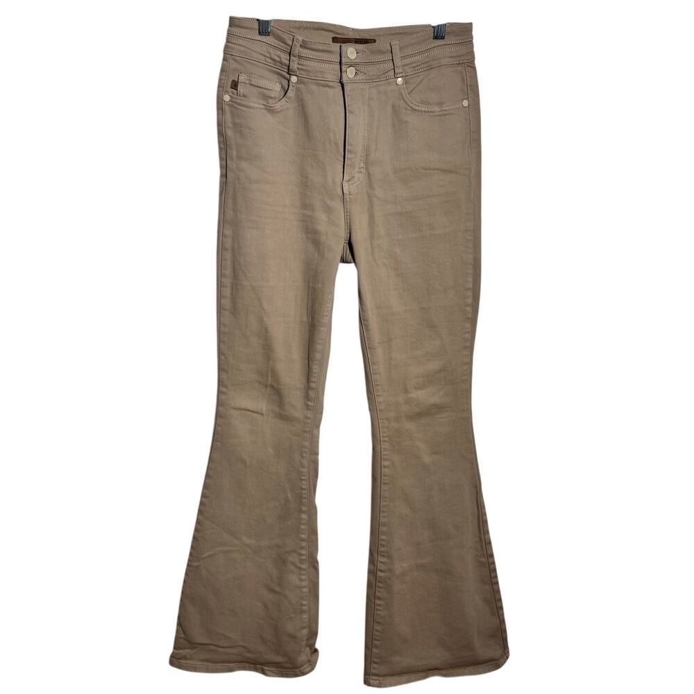Judy Blue Garment Dyed Tummy Control Jean Pants Women 7/28 Tan Flare Leg Boho